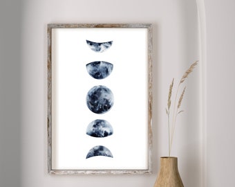Moon Phases Print, Moon Phases Wall Art, Lunar Phase Print, Moon Phase Art, Moon Phase, Moon Chart Poster, Celestial Wall Art, Download
