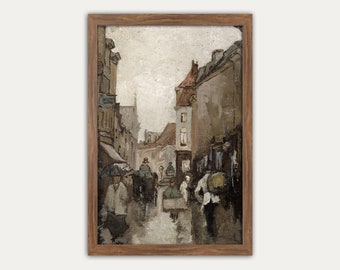 Vintage Paris Street Wall Art, Oil Painting, Architecture Cityscape, Vintage French, Street Scene, French Gallery Wall Decor, Muted, Neutral