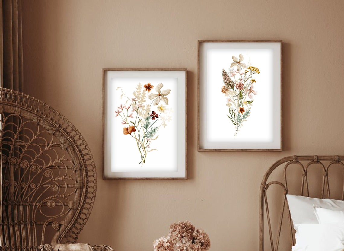 Wildflower Wall Art Set, Watercolor Wildflowers, Botanical Wall Art ...
