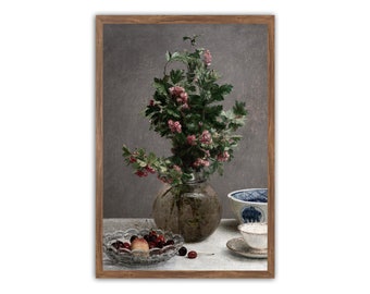 Hawthorn Wall Art, Bowl of Cherries, Japanese Bowl, Kitchen Decor, Dining Room, Country Kitchen, Still Life Kitchen, Rustic Kitchen