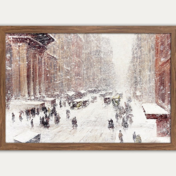 Snow Storm on Fifth Avenue, Snow Painting, Vintage Winter Decor, Vintage Winter, Snow Landscape, Snow Storm, Snow City, Neutral, Cozy