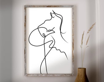 Linjekonst Kvinnokropp, Abstrakt Kvinnokroppslinje, Minimalistisk Kvinnolinjeteckning, Enkel Linjekonst, Kvinnokropp, Linjekonstposter, Kvinnoposter