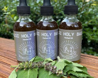 Aceite corporal de albahaca sagrada Tulsi artesanal - Aceite de oliva orgánico