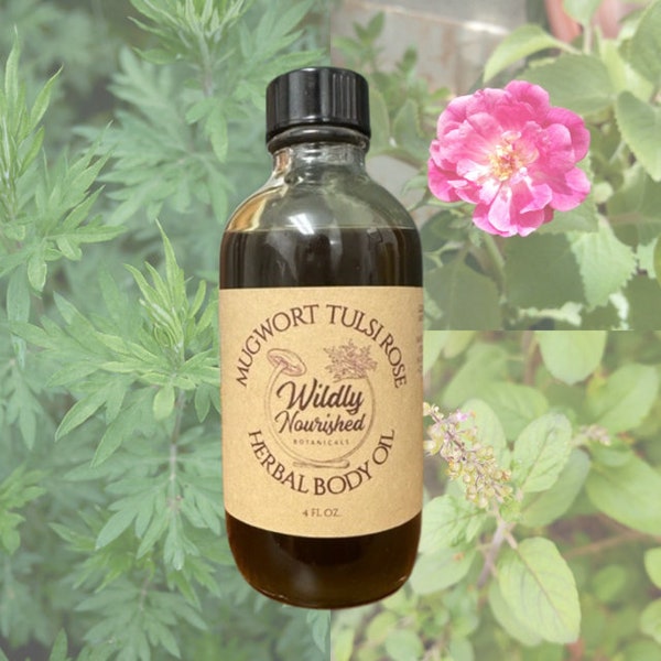 Mugwort Tulsi Rose Handcrafted Infused Herbal Oil Blend for Women's Wellness Wild & Organic