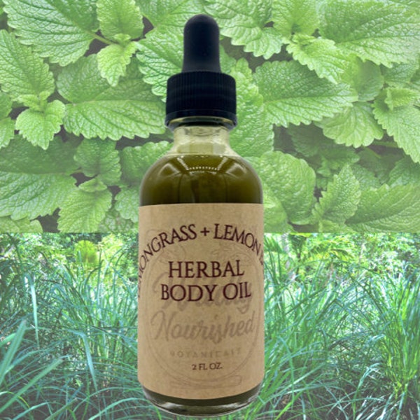 Lemongrass + Lemon Balm Handcrafted Infused Herbal Body Oil Made w/ Organic Olive Oil