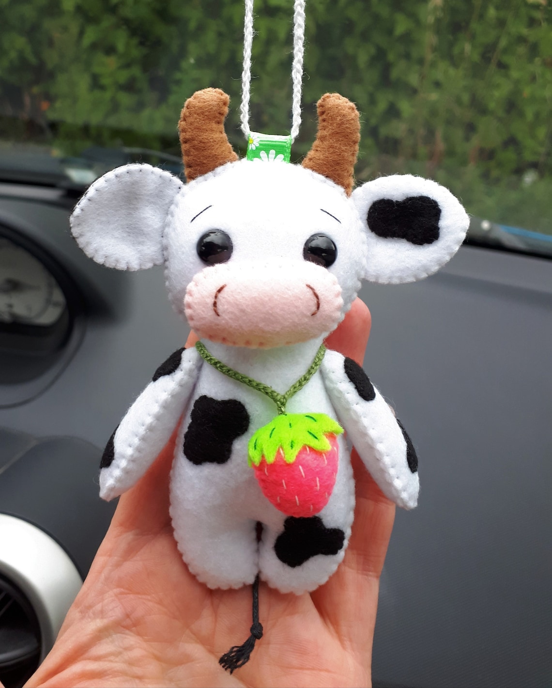 Strawberry cow print gifts ornament Cute car mirror hanging Etsy