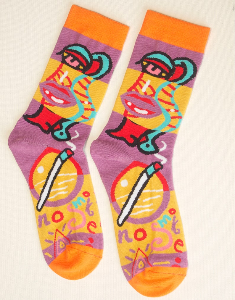 Funky Purple /& Yellow Cartoon Abstract Socks