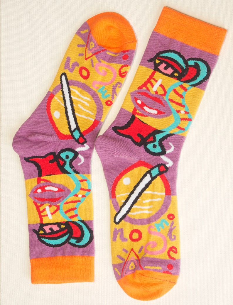 Funky Purple /& Yellow Cartoon Abstract Socks
