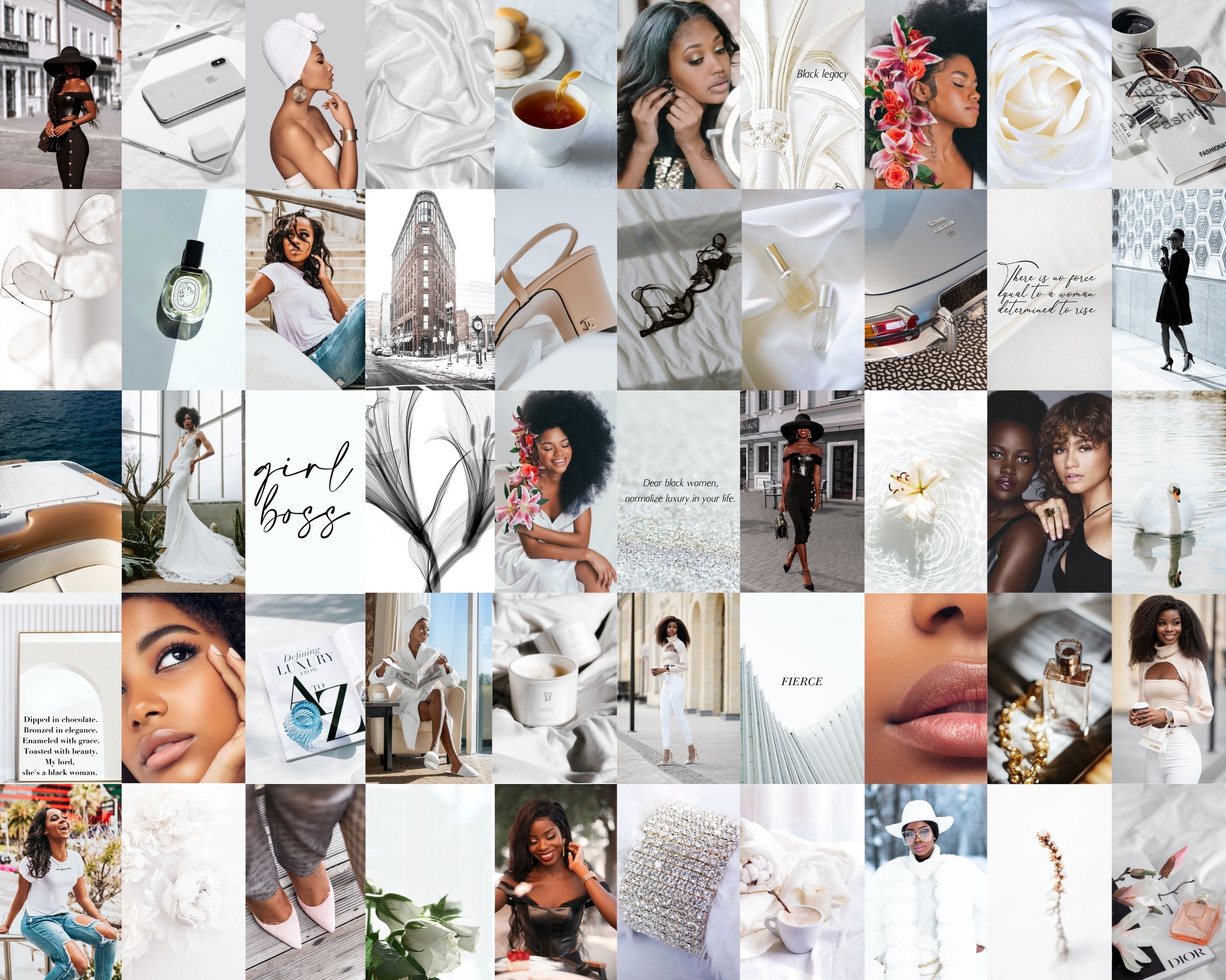 Luxury Fashion Black Woman Trendy Aesthetic Wall Collage Kit 