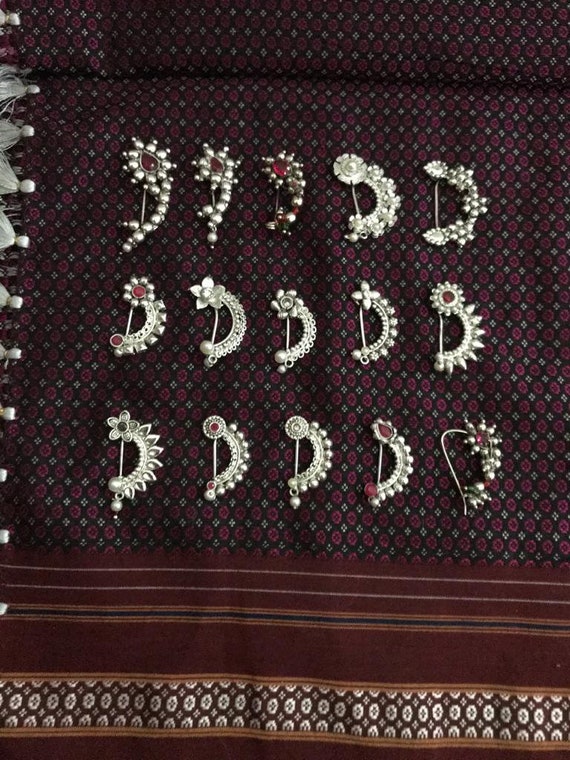 Oxidized Handmade Maharashtrian Nose Pin nath Pack of 3 Indian