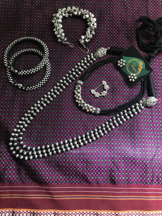 Oxidized Handmade Maharashtrian Mangalsutra 3 Layer Necklace