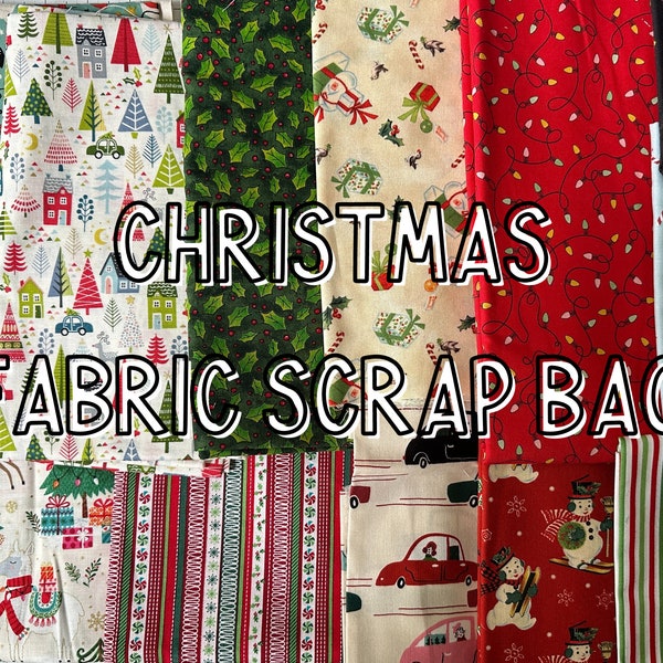 Fabric Scrap Bag *Christmas* Mystery Scrap Bag – 12 ounce Cotton Fabric Bundle for Quilting *DESTASH SALE*