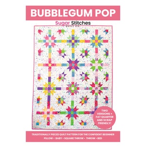 Bubblegum Pop Quilt Pattern - PDF Version - Fun Beginner Friendly Patchwork Pattern - Fat Quarter & Scrappy Friendly