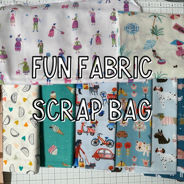 Fabric Scrap Bag *Fun Characters* Mystery Scrap Bag – 12 ounce Cotton Fabric Bundle for Quilting *DESTASH SALE*