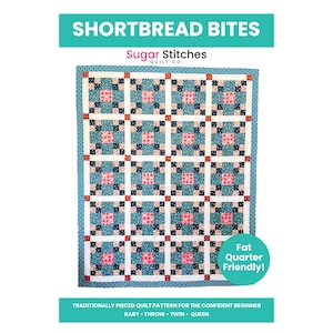 Shortbread Bites Quilt Pattern - PDF Version - Easy Beginner Squares - Fabric Focus Blocks and Fat Quarter Friendly