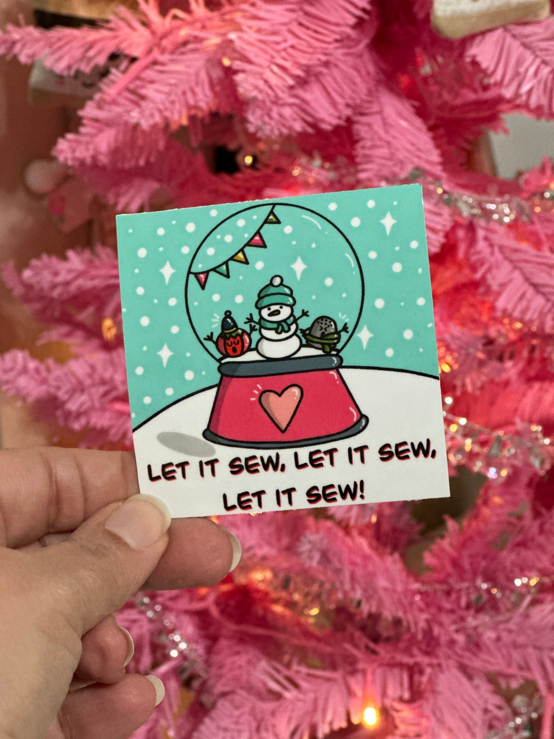 Let It Sew Snowglobe Winter Quilt Sticker Hand Drawn Sewing Stickers