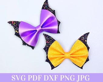 Bat Hair Bow Template SVG - Halloween Hair Bow SVG, PDF - Digital Template - Bow Pattern - Cricut cut file - Silhouette cut file - Bow # 157