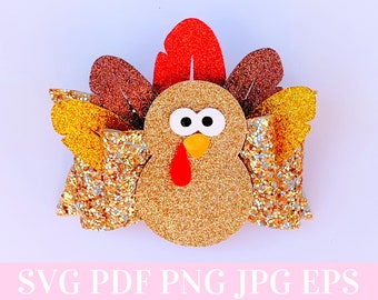 Thanksgiving Hair Bow Template - Thanksgiving Hair Bow SVG PDF - Turkey Hair Bow SVG - Hair Bow Template - Cricut cut file - Bow # 64