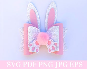 Easter Hair Bow Template SVG - Easter Bunny Hair Bow SVG, PDF - Digital Template - Hair Bow Template - Cricut cut file - Bow # 69