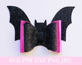 Bat Hair Bow Template SVG - Halloween Hair Bow SVG, PDF - Digital Template - Hair Bow Template - Cricut cut file - Silhouette - Bow # 116