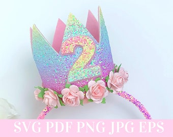 Plantilla de corona de cumpleaños SVG - Plantilla digital - Clip de pelo de corona de cumpleaños - Archivos de corte Cricut de corona de princesa - Corona de cumpleaños DIY - Cricut