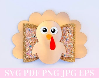 Thanksgiving Hair Bow Template - Thanksgiving Hair Bow SVG PDF - Turkey Hair Bow SVG - Hair Bow Template - Cricut cut file - Bow # 63