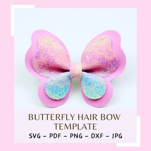 Modelo SVG de laço de cabelo com pitada de borboleta - Laço de cabelo SVG, PDF - Modelo digital - Modelo de laço de cabelo - Arquivo de corte Cricut - Silhueta - Laço # 49