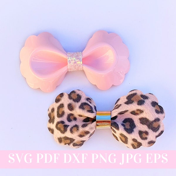 Scalloped Pinch Hair Bow SVG - Hair Bow Template SVG, PDF - Digital Template - Hair Bow Template - Cricut cut file - Silhouette - Bow # 100