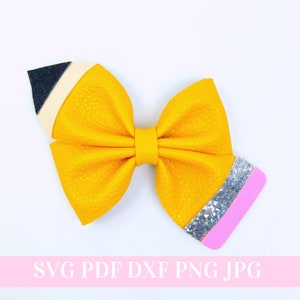 Modelo de laço de cabelo escolar SVG - Laço de cabelo em lápis SVG, PDF - Modelo digital - Modelo de clipe de encaixe - Arquivo de corte Cricut - Arco #144