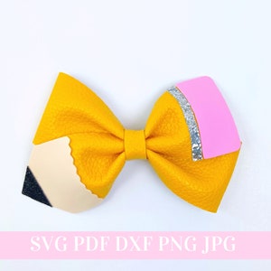 Modelo de laço de cabelo escolar SVG - Laço de cabelo em lápis SVG, PDF - Modelo digital - Modelo de clipe de encaixe - Arquivo de corte Cricut - Arco #145