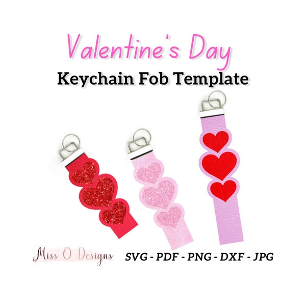 Valentine's Day Hearts Keychain Fob SVG - Faux Leather Wrist Fob Template - Wristlet SVG -  Wrist Fob Template - Leather Keychain SVG Cricut