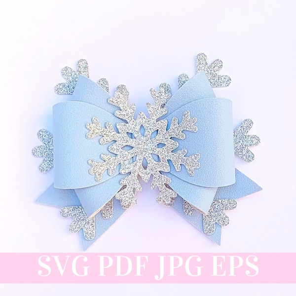 Snowflake Hair Bow SVG - Winter Christmas Hair Bow SVG, PDF - Digital Template - Hair Bow Template - Cricut cut file - Silhouette - Bow # 53