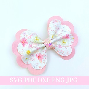 Scalloped Pinch Hair Bow SVG - Hair Bow Template SVG, PDF - Digital Template - Hair Bow Template - Cricut cut file - Bow # 135