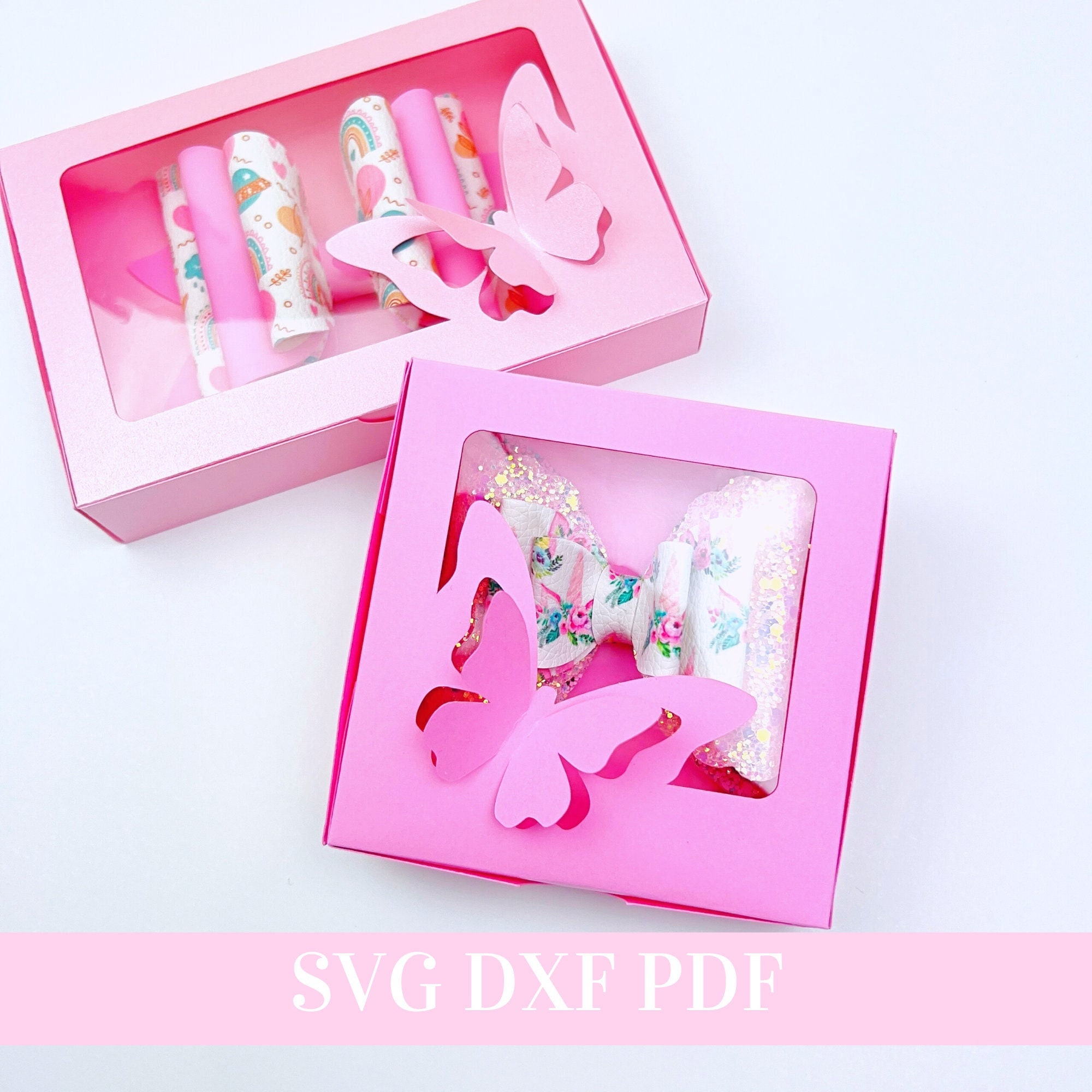 Butterfly Bow Box Template - Hair Bow Box SVG, PDF - Gift Box Template ...
