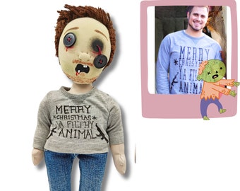 Custom Look-Alike Zombie Doll, Handcrafted Personalized Horror Figurine, Unique Gift Idea, Horror Movie Fan Present, Creepy Cute Collectible