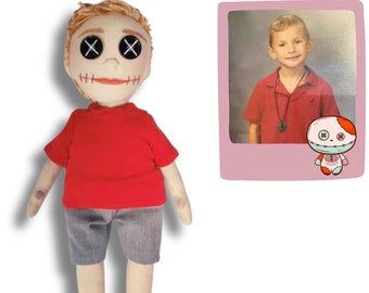 Keepsake Gift Personalized Cloth Doll, Custom Rag Doll of a Boy, Button-Eye Stuffed Doll, Handmade Birthday Gift for Son