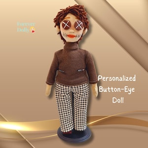 Personalisierte Knopfaugenpuppe von Freund, handgefertigtes benutzerdefiniertes Plushie vom Foto des geliebten Menschen, gruseliges nettes Geschenk für Freundin, Jahrestag