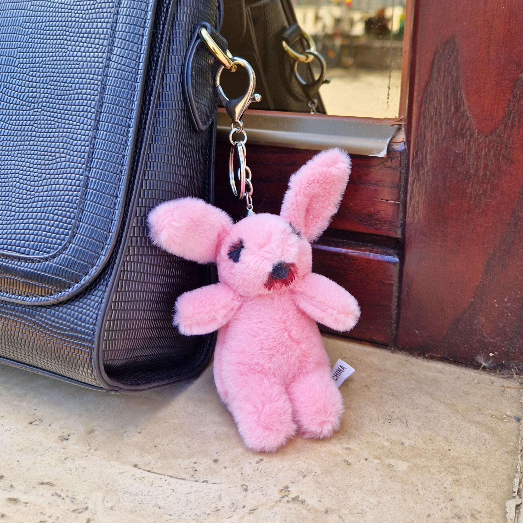 Plush Pink Bunny Handbag Accessory, Zombie Rabbit Backpack Decor