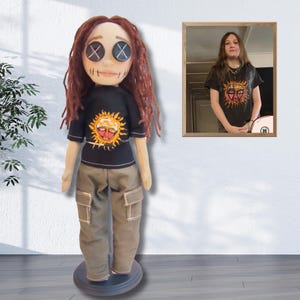Custom Rag Doll with Button Eyes Personalized for Daughter, Handmade Textile Figurine of Family Member,  Creepy Cute Gift of Mini Me, Plushi