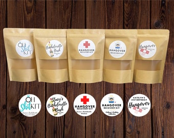 Personalized Hangover Kit Favor Bags - Stand Up Kraft Favor Bags for Wedding/Birthday/Bachelorette/Bachelor Party Favors
