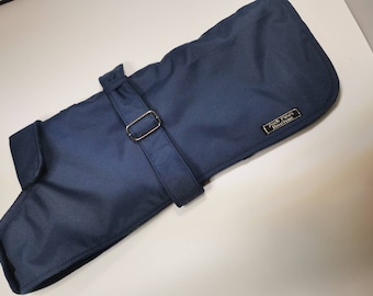 Navy waterproof fleece lined bespoke made dog coats