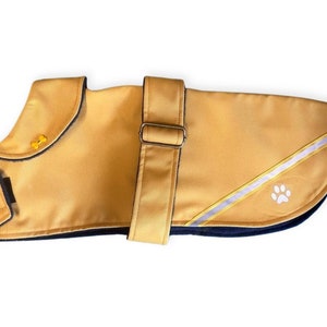 Hi Vis Mustard & Navy made to measure custom waterproof handmade dog coat