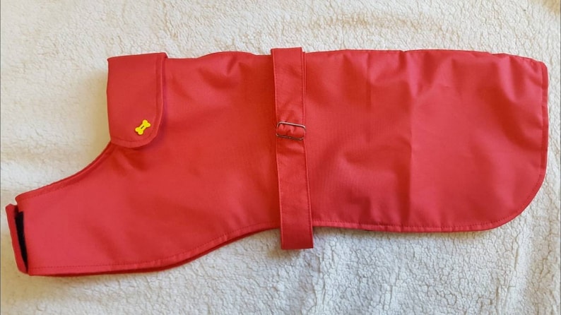 Red waterproof dog coat with fleece lining image 1