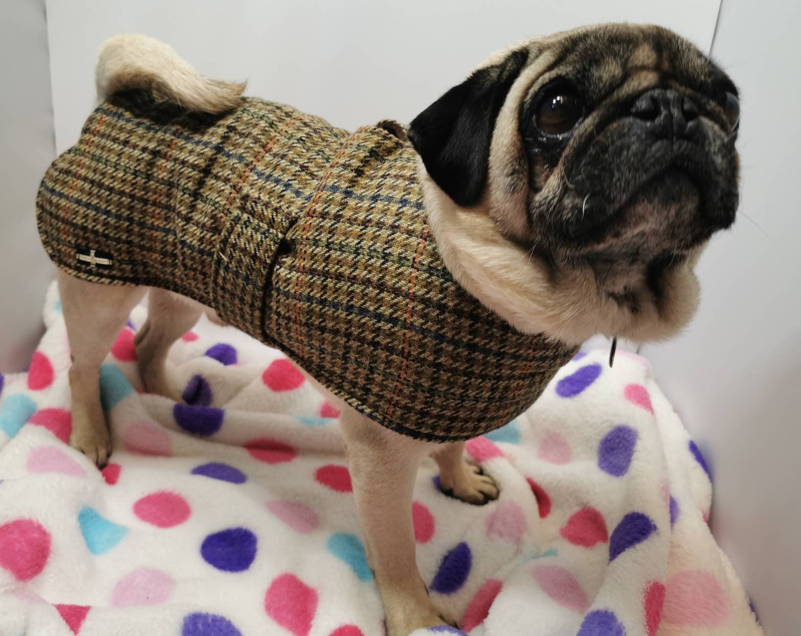 Brown tweed Dog Coat with harness hole & fleece lining Etsy