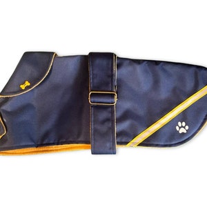 Hi Vis Navy & Mustard Made to Measure waterproof handmade dog coat