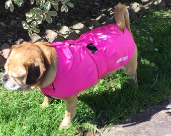 Lightweight spring / summer waterproof handmade pink dog coat in carry bag