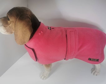 Hot pink & navy fleece dog coat