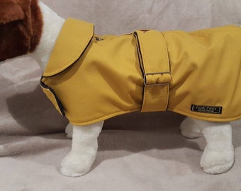 Mustard & Navy waterproof handmade dog coat