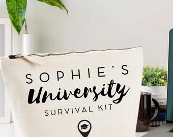 Personalised University Survival Kit, Travel Bag, Hangover Essentials, Good Luck Gift for New Uni or College, Freshers Week