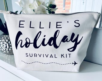 Personalised Travel Gift, Flight Survival Kit, Pouch with Name, Travel Essentials, Gift for Travellers, Long haul flight bag, In-Flight Bag